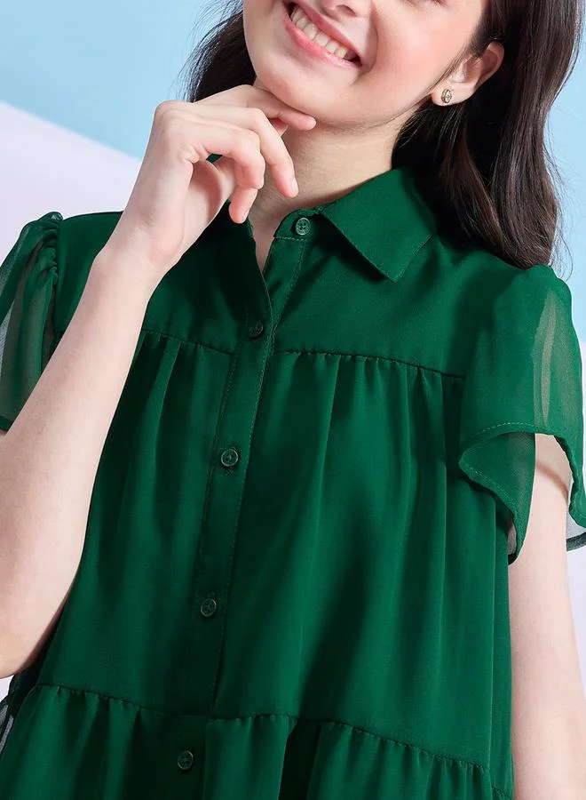 Stylo Bug Solid Tiered Mini Dress with Short Sleeves by Styli