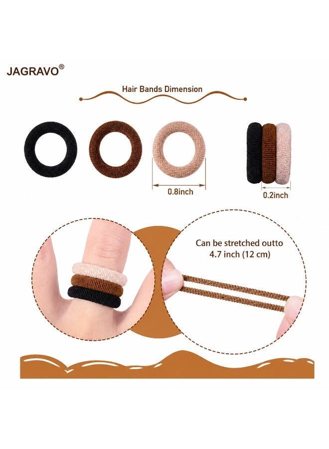 جاجرافو حلقات شعر مرنة Jagravo 100 قطعة للنساء والفتيات، أشرطة شعر من القماش الناعم تثبت ذيل الحصان بقوة، بدون ضرر للشعر، مثالية لضفائر تدوم طويلاً، أربطة شعر مطاطية مناسبة للشعر المتوسط، الكثيف والرقيق، تثبيت قوي، إكسسوارات شعر للاستخدام اليومي، ألوان محايدة: أسود، بني، بيج، مع وعاء للتخزين - Image 5