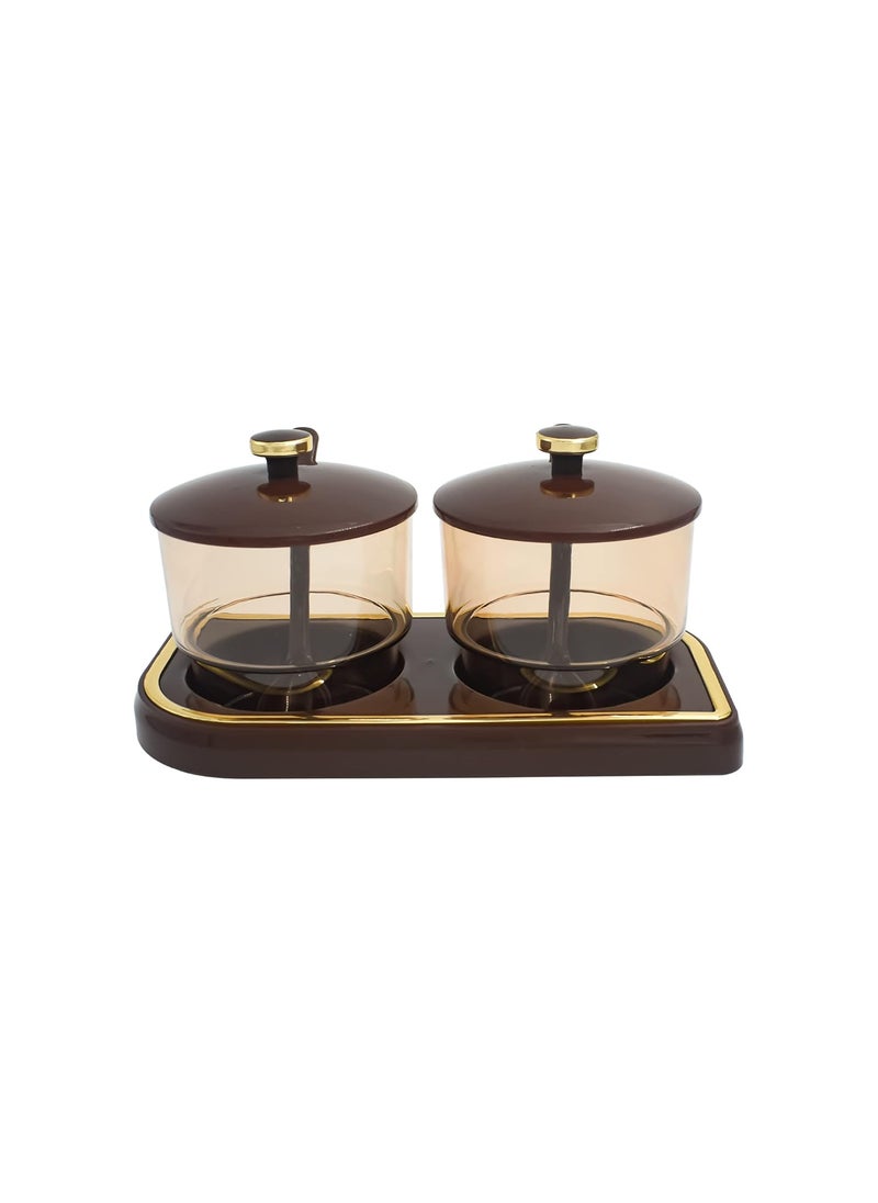 GALOOF GALOOF Plastic Pickle Container Set With Spoon Lid And Tray For Dining Table Set Of 2 Condiment Storage Jar For Achar Spice Mukhvas Salt And Papper BROWN  - Image 2