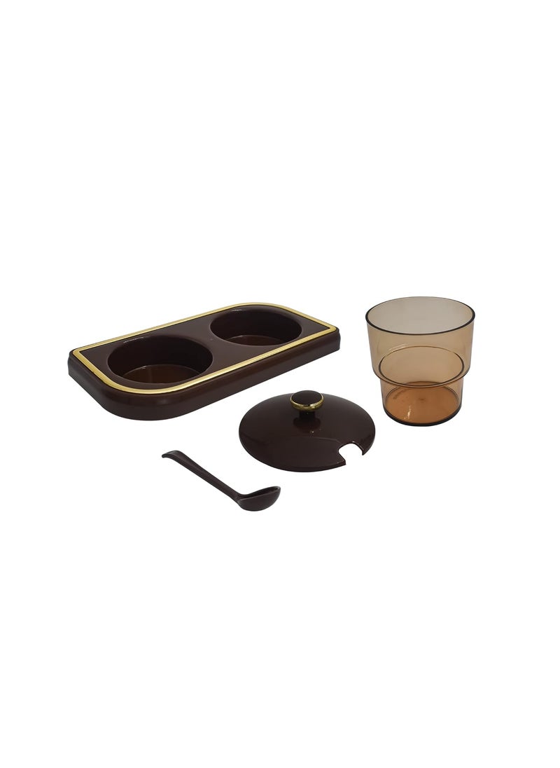 GALOOF GALOOF Plastic Pickle Container Set With Spoon Lid And Tray For Dining Table Set Of 2 Condiment Storage Jar For Achar Spice Mukhvas Salt And Papper BROWN  - Image 4