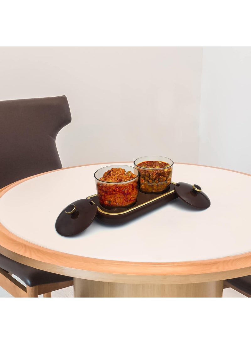 GALOOF GALOOF Plastic Pickle Container Set With Spoon Lid And Tray For Dining Table Set Of 2 Condiment Storage Jar For Achar Spice Mukhvas Salt And Papper BROWN  - Image 3