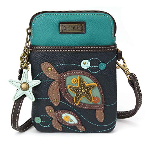 CHALA Ocean Collection Cell Phone Crossbody Purse-Women PU Leather/Canvas Multicolor Handbag with Adjustable Strap - Two Turtles - navy - Image 5