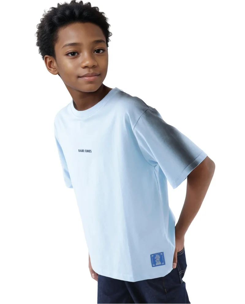 Rare Ones Rare Ones Kids Kruv-K Blue Cotton Blend Short Sleeve Crew Neck Printed Boxy T-Shirt