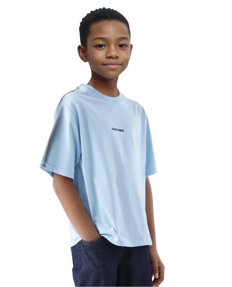 Rare Ones Rare Ones Kids Kruv-K Blue Cotton Blend Short Sleeve Crew Neck Printed Boxy T-Shirt