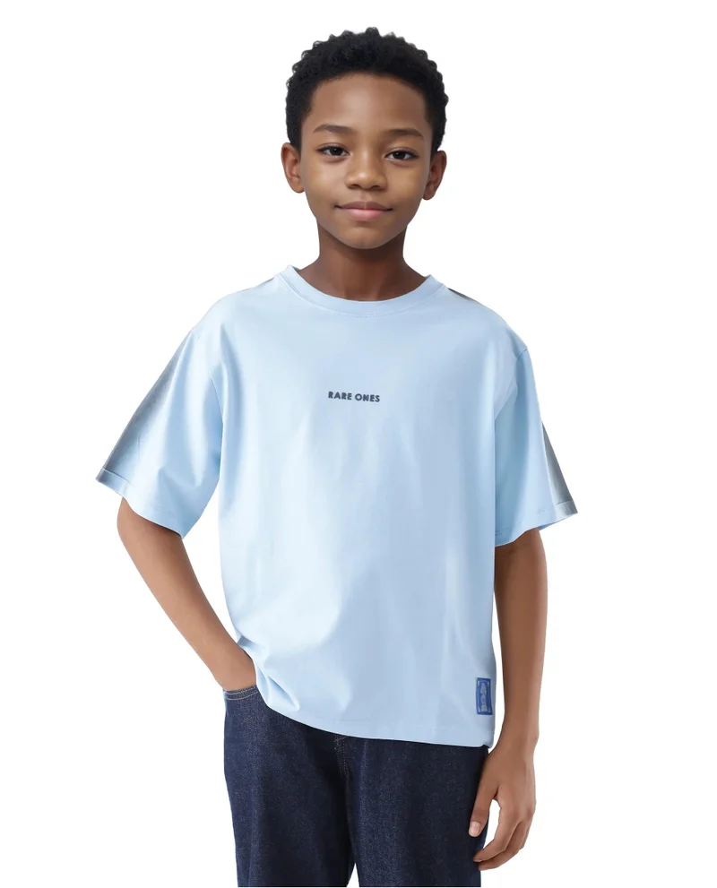 Rare Ones Rare Ones Kids Kruv-K Blue Cotton Blend Short Sleeve Crew Neck Printed Boxy T-Shirt