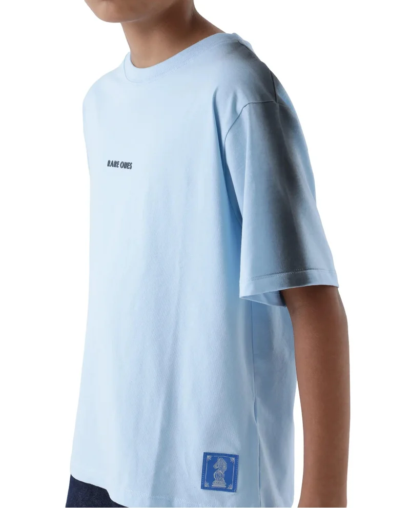 Rare Ones Rare Ones Kids Kruv-K Blue Cotton Blend Short Sleeve Crew Neck Printed Boxy T-Shirt