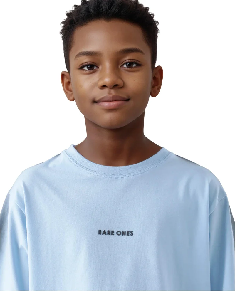 Rare Ones Rare Ones Kids Kruv-K Blue Cotton Blend Short Sleeve Crew Neck Printed Boxy T-Shirt