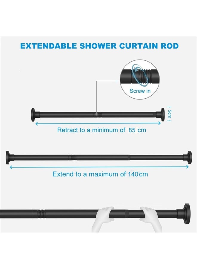 هومستر ستارة قضيب، الفولاذ المقاوم للصدأ الأسود ستارة قضيب، غير انزلاق، قابل للتعديل التوتر الربيع، لا الحفر (85-140 سم) - Image 5
