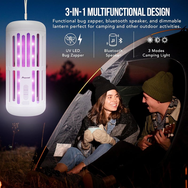 Aspectek Hangable Bug Zapper with Music Bluetooth Speaker – Rechargeable LED Mosquito Zapper and Ambient Light, Cordless Insect Device for Indoor/Outdoor Use, Patio, Camping, Garden – 3-in-1 Design, - Image 2