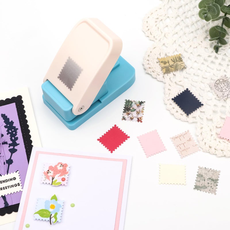 CYFUN DESIGN 2 Pcs Stamp Punch, Rectangular Postage Shape Paper Punch, Square Hole Stamps Craft Puncher for Paper Crafting Scrapbooking, 1x0.8 Inch Scalloped Edge Stamping-Out Cutter Crafts Supplies Tools - Image 4
