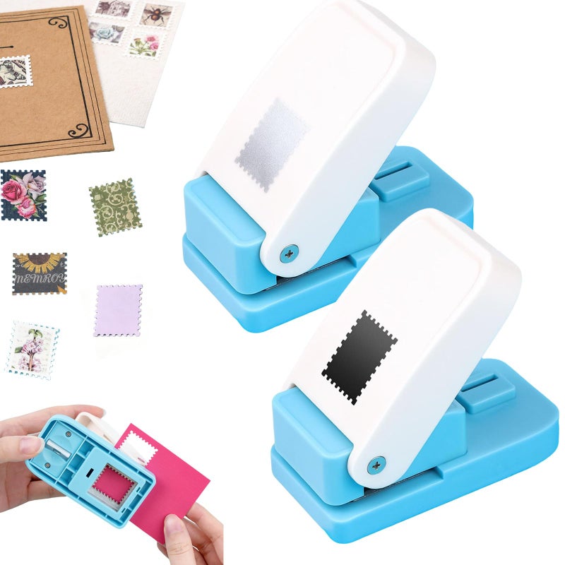 CYFUN DESIGN 2 Pcs Stamp Punch, Rectangular Postage Shape Paper Punch, Square Hole Stamps Craft Puncher for Paper Crafting Scrapbooking, 1x0.8 Inch Scalloped Edge Stamping-Out Cutter Crafts Supplies Tools - Image 1