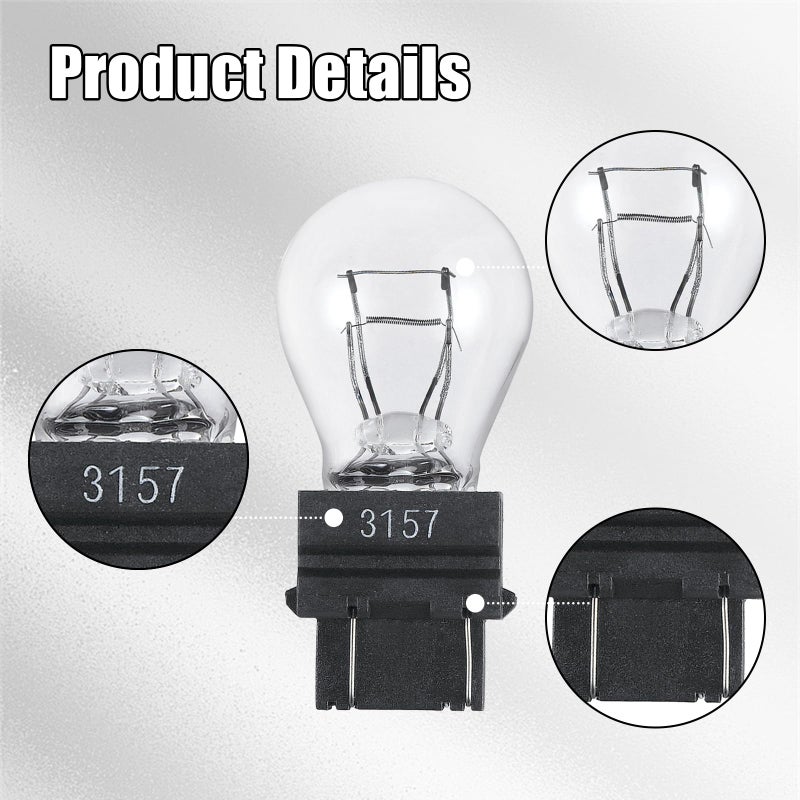 DUSCOKE 3157 Car Halogen Light Bulb, 12V P27-7W 3000K Automotive Brake/Reverse/Tail/Turn Signal/Side Marker Light Replacement Bulbs, Universal Long-Life Miniature Bulb for Cars Trucks SUV (White-2PCS) - Image 4