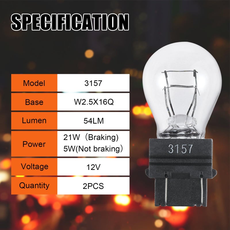 DUSCOKE 3157 Car Halogen Light Bulb, 12V P27-7W 3000K Automotive Brake/Reverse/Tail/Turn Signal/Side Marker Light Replacement Bulbs, Universal Long-Life Miniature Bulb for Cars Trucks SUV (White-2PCS) - Image 3