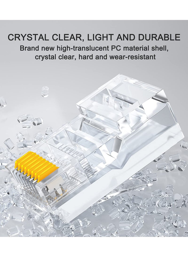 KASTWAVE 100Pcs RJ45 Connectors Cat6 Pass Through Ends Transparent and Penetrable Connectors UTP 8P8C Network Plug Gold-Plated Contacts for Widely Used in Local Area Network and ADSL Broadband - Image 3
