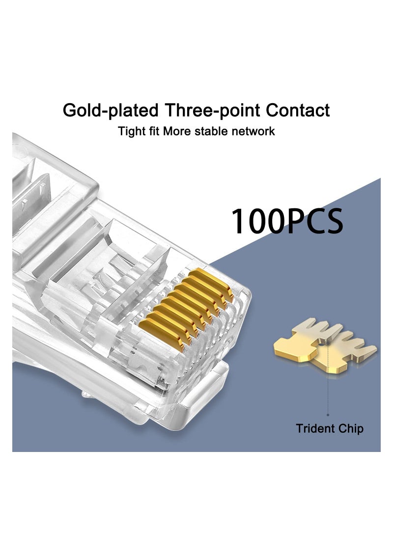 KASTWAVE 100Pcs RJ45 Connectors Cat6 Pass Through Ends Transparent and Penetrable Connectors UTP 8P8C Network Plug Gold-Plated Contacts for Widely Used in Local Area Network and ADSL Broadband - Image 2