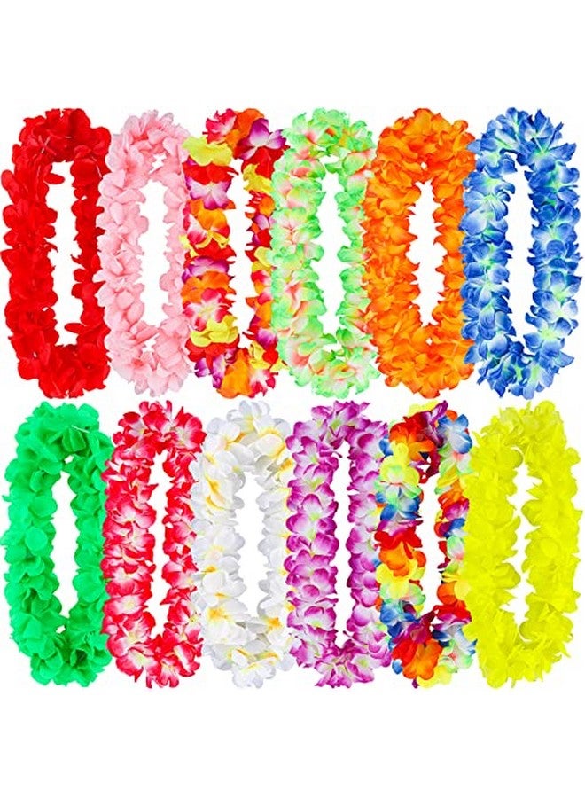ADXCO 12 Pieces Thickened Hawaiian Leis Necklace Hawaiian Garland For Hula Dance Luau Party Floral Necklace Leis For Party Supplies Favors Celebrations And Decorations  - Image 1