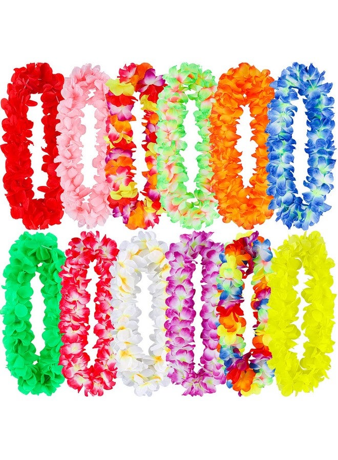 ADXCO 12 Pieces Thickened Hawaiian Leis Necklace Hawaiian Garland For Hula Dance Luau Party Floral Necklace Leis For Party Supplies Favors Celebrations And Decorations  - Image 2