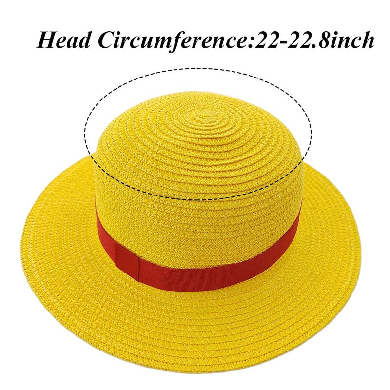 Memfish Straw Hat Yellow Strawhats with String Summer Beach Hats Head 22â€“22.8inch Performance Props for Youth Men Women - Image 4