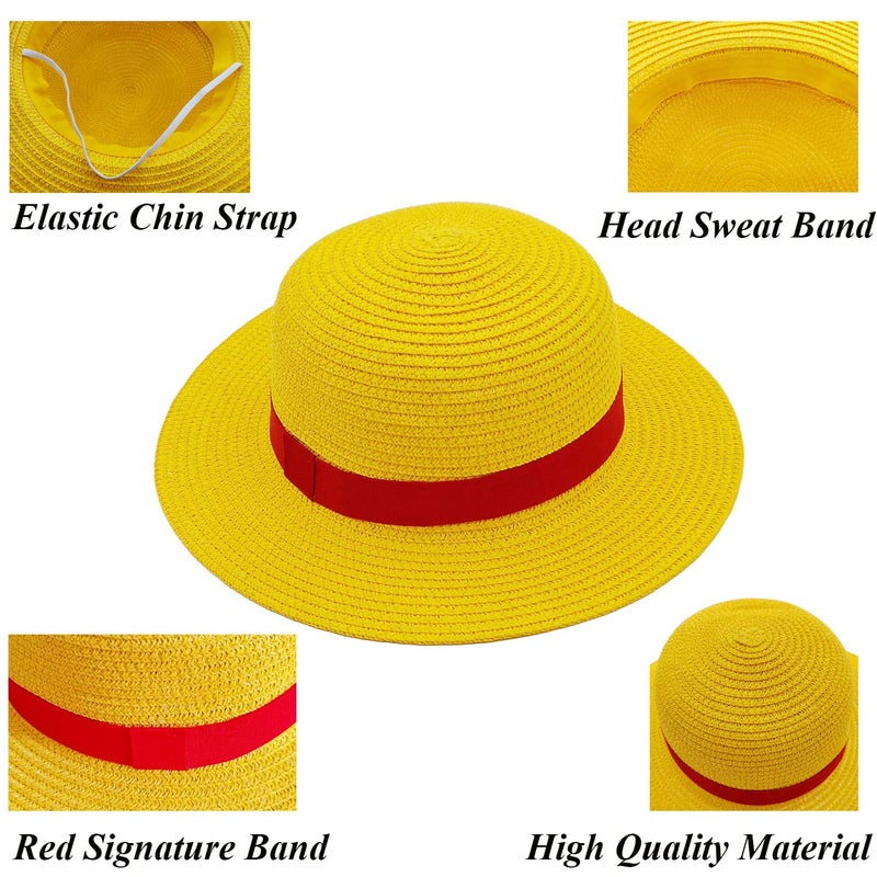 Memfish Straw Hat Yellow Strawhats with String Summer Beach Hats Head 22â€“22.8inch Performance Props for Youth Men Women - Image 2