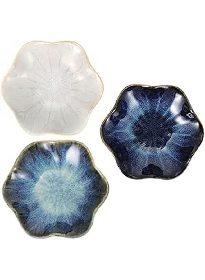 3 Ceramic Gradient Blue Sauce Dipping Plates Set Lotus Leaf Shape Appetizer Dishes - Image 1