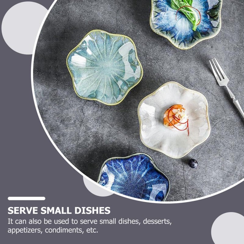 3 Ceramic Gradient Blue Sauce Dipping Plates Set Lotus Leaf Shape Appetizer Dishes - Image 5