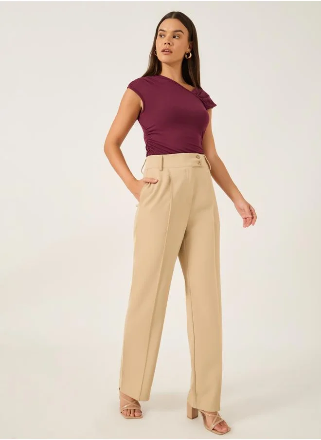 ستايلي Styli Solid Asymmetric Neck Side Ruched Detail Bodysuit