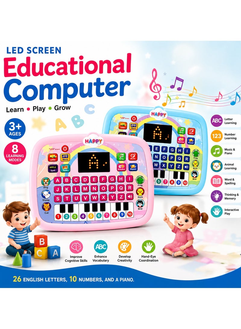 Kids Learning Tablet with LED Screen, Interactive Educational Toy Teaching Alphabet, Numbers, Words, Music & Math, Montessori Electronic Learning Pad for Toddlers Boys & Girls Age 3-6 Years, Assorted Colors