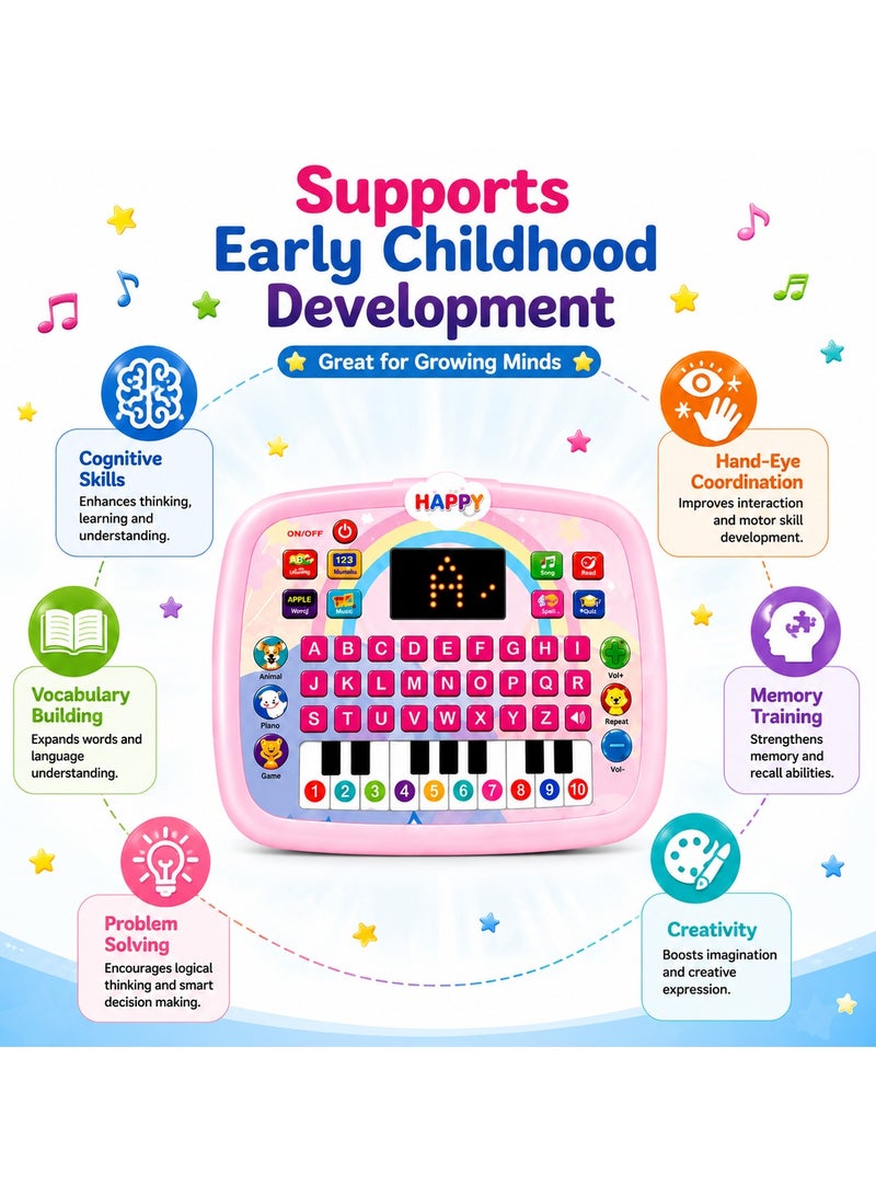CHEEMAISTIC Kids Learning Tablet with LED Screen, Interactive Educational Toy Teaching Alphabet, Numbers, Words, Music & Math, Montessori Electronic Learning Pad for Toddlers Boys & Girls Age 3-6 Years, Assorted Colors - Image 4