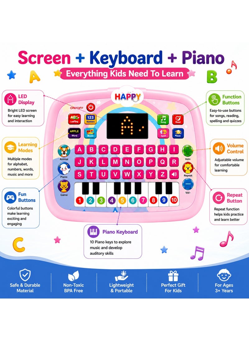 CHEEMAISTIC Kids Learning Tablet with LED Screen, Interactive Educational Toy Teaching Alphabet, Numbers, Words, Music & Math, Montessori Electronic Learning Pad for Toddlers Boys & Girls Age 3-6 Years, Assorted Colors - Image 5