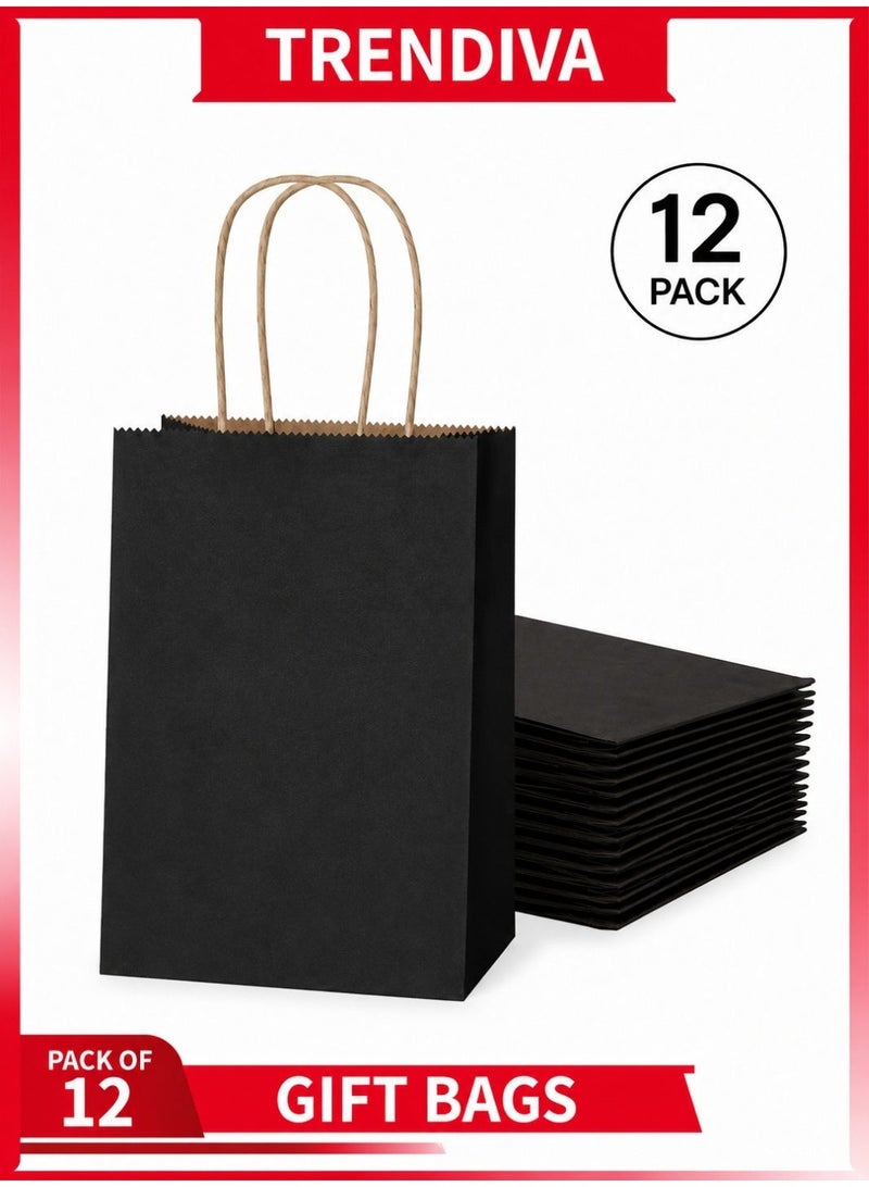 Trendiva Premium Black Kraft Paper Gift Bags (Pack of 12) - Eco-Friendly Reusable Shopping Bags with Reinforced Twisted Handles for Birthdays, Weddings, Parties, and Retail Packaging - Medium Size - Image 1