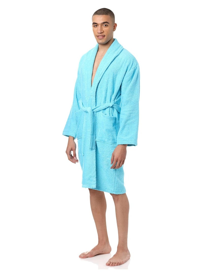 Cotton Plain Bathrobe  Light Blue  - Image 1