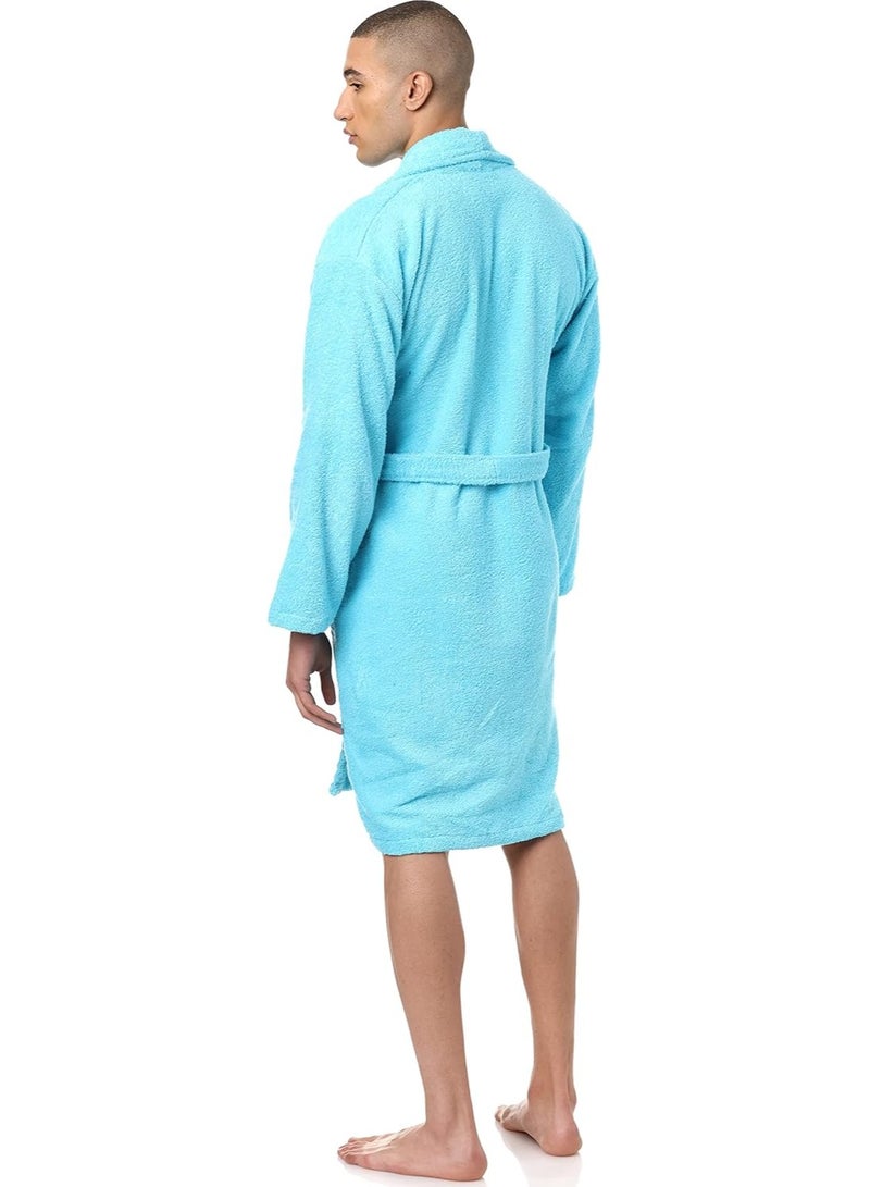 Cotton Plain Bathrobe  Light Blue  - Image 2