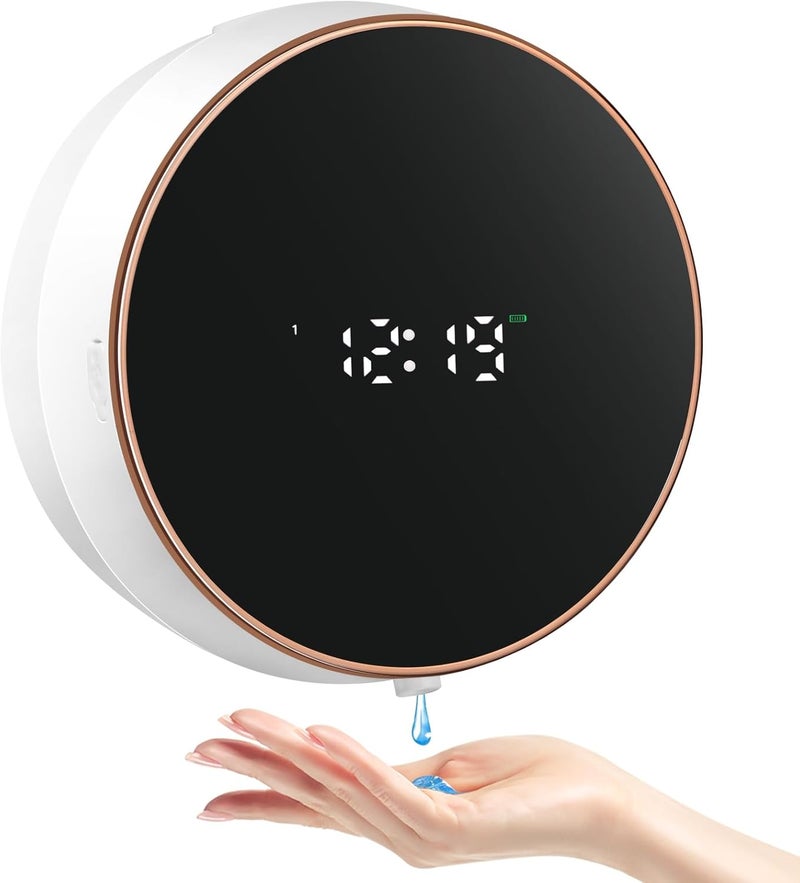 Monstake Automatic Soap Dispenser Liquid Bathroom: Wall Mount Rechargeable Touchless Adjustable Auto Smart Electric Plastic White Soap Dispenser with Clock - Kitchen - Hand Dish Lotion Couple Kids - Image 1