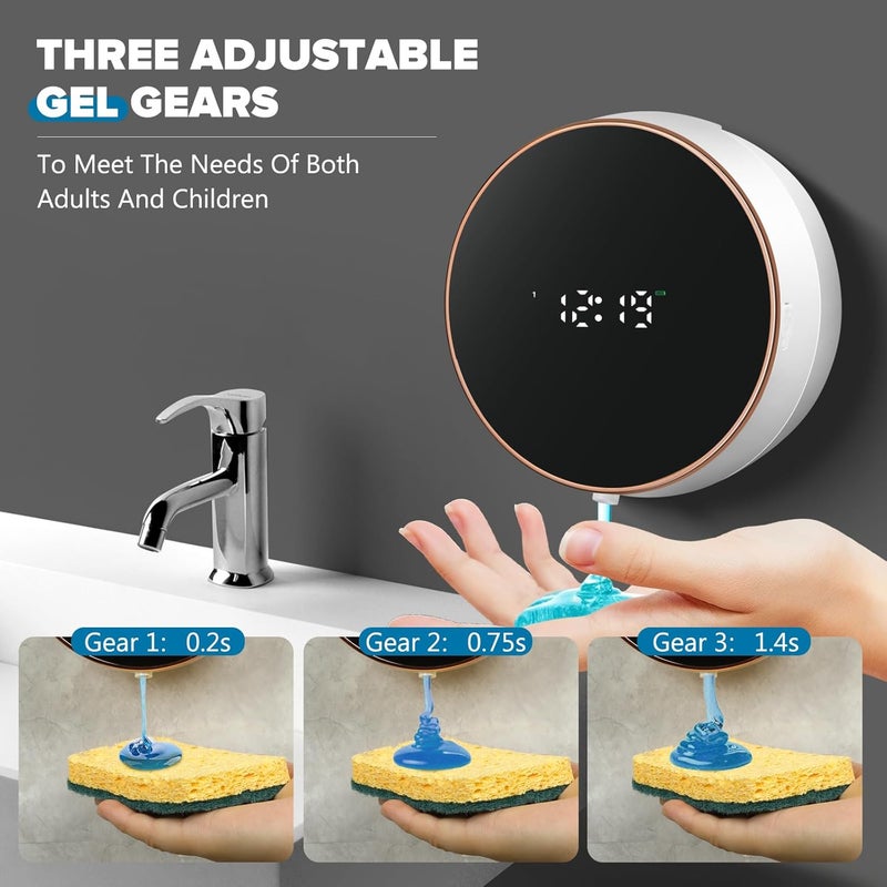Monstake Automatic Soap Dispenser Liquid Bathroom: Wall Mount Rechargeable Touchless Adjustable Auto Smart Electric Plastic White Soap Dispenser with Clock - Kitchen - Hand Dish Lotion Couple Kids - Image 4