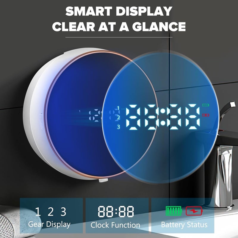 Monstake Automatic Soap Dispenser Liquid Bathroom: Wall Mount Rechargeable Touchless Adjustable Auto Smart Electric Plastic White Soap Dispenser with Clock - Kitchen - Hand Dish Lotion Couple Kids - Image 3