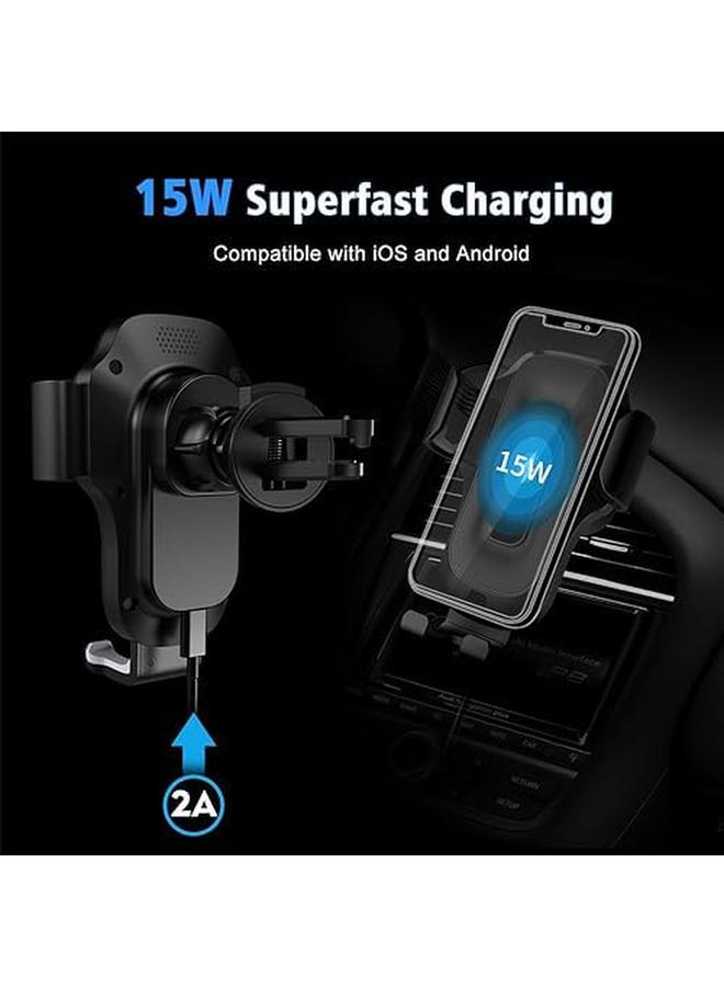 erorex Car Phone Holder Wireless Charger 15W Fast Charging Automatic Clamping Car Phone Holder Charger Air Vent Mount For Iphone14 13 12 11 For Samsung Galaxy S23 S22 S21 S20 - Image 2