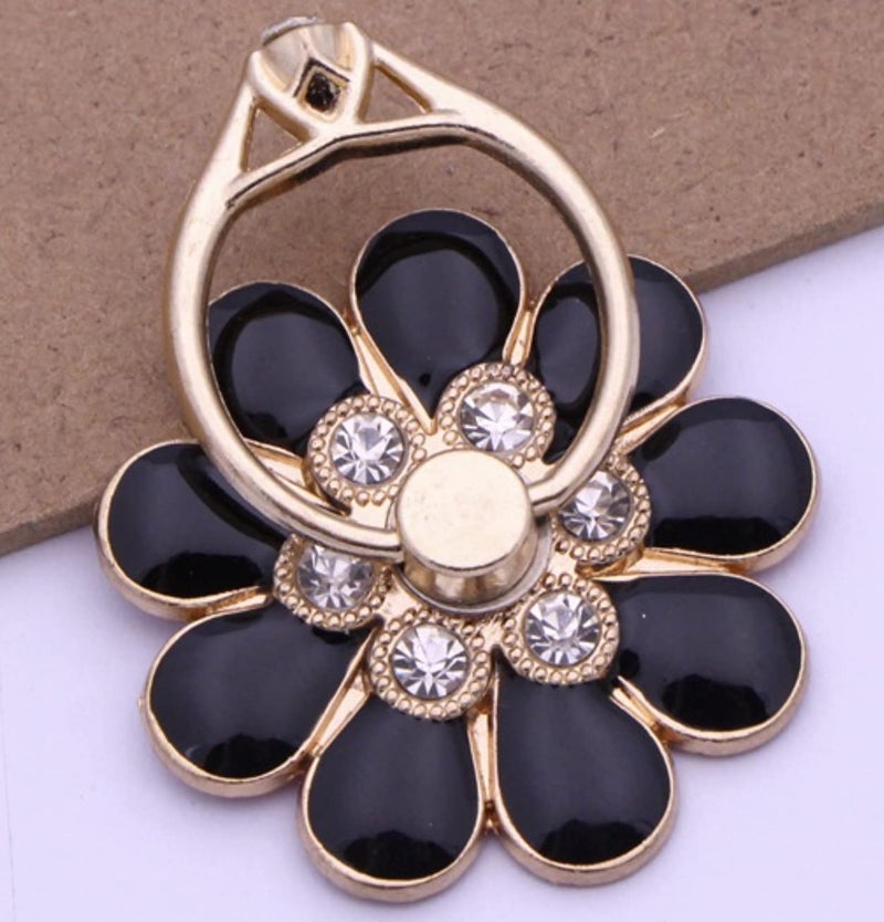 Phone Ring 360 Degree Rotating Ring Grip Anti Drop Finger Holder for iPhone iPad and All Mobile Phones (Nine Leaf Black)