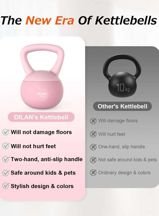 DILANL Soft Kettlebell, Safe Strength Training Kettle bell, Cushioned Impact-Resistant Base and Anti-Slip Grip Weight, Kettlebells Set for Home Workouts and Men/Women/ Beginners,With Non-slip Gloves (Pink - Image 3
