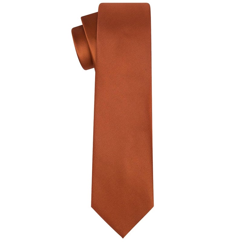 KissTies Rust Tie Dark Burnt Orange Solid Satin Necktie Wedding Ties + Gift Box - Image 2