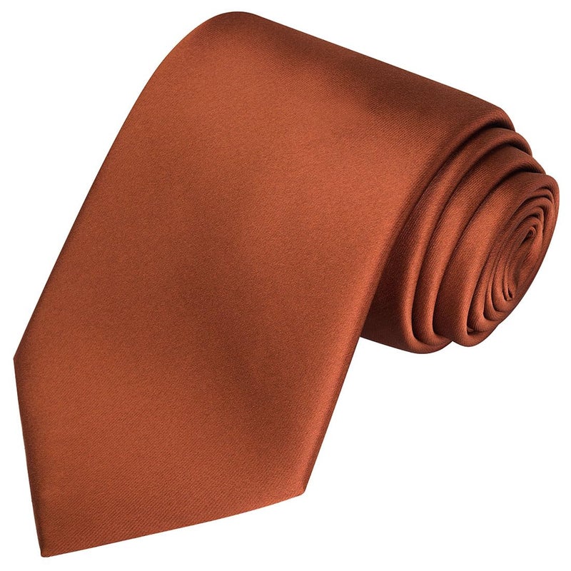 KissTies Rust Tie Dark Burnt Orange Solid Satin Necktie Wedding Ties + Gift Box - Image 1