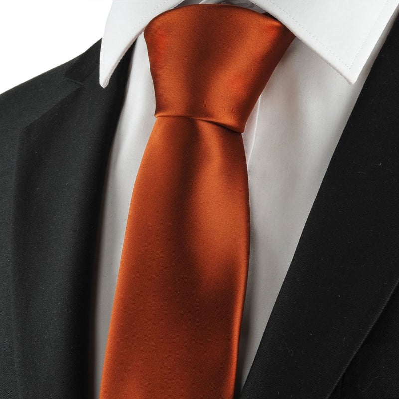 KissTies Rust Tie Dark Burnt Orange Solid Satin Necktie Wedding Ties + Gift Box - Image 3