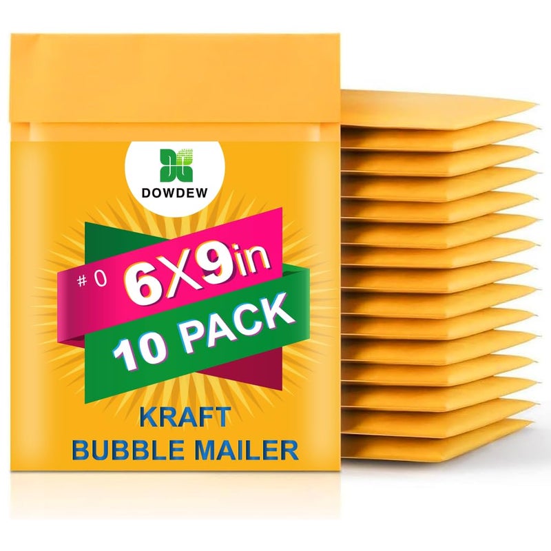 DowDew Kraft Bubble Mailers [10 Pack] 6 inch x 9 inch #0 Padded Shipping Envelopes Self Sealing Cushioned Packaging Bags - Image 1