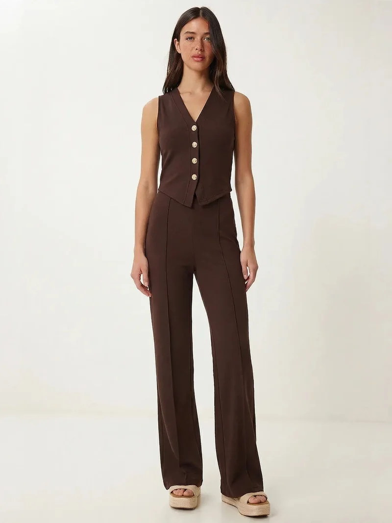 السعادة في إسطنبول ISTANBUL High Waist V-neck Button-Up Wide Leg Co-ord Set