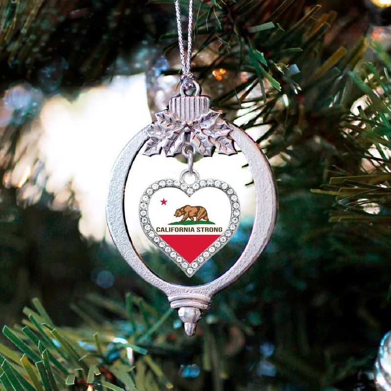 Inspired Silver - California Strong Flag - Silver Christmas Ornament - Open Heart Charm Christmas Tree Ornament with Cubic Zirconia - Holiday Hanging Decoration - Image 2