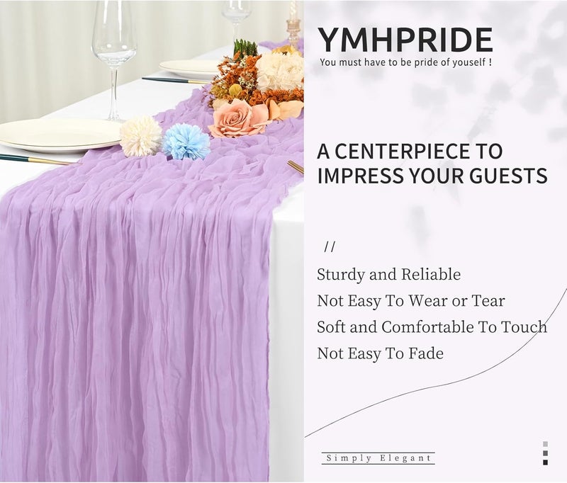 YMHPRIDE Set of 6 Lilac Cheesecloth Table Runner, 90 x 300 cm Rustic Gauze Fabric, Beige Wedding Table Decoration Tablecloth for Bridal Shower Party Table Decorations - Image 5