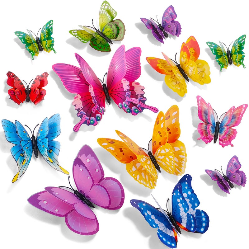 SAOROPEB 3D Butterfly Wall Decor  48 Pcs Double Layer Butterfly Decorations for Party Decorations Locker Decor Refrigerator Decal  Reusable (Colorful) - Image 1
