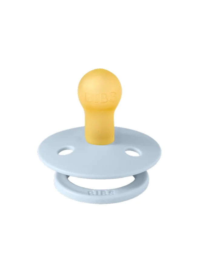 BIBS Pack of 2 Colour Symmetrical Soother Bpa Free Dummy Pacifier, Symmetrical . Natural Rubber Latex, Made In Denmark. 0 - 6 Months (Pack of 2), Iron/Baby Blue