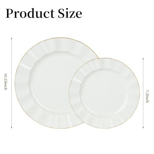 QualQuot 120PCS Ivory White Plastic Plates, Heavy Duty Disposable Party Plate with Gold Rim, Fancy 60 Dinner & 60 Dessert Plates for Parties and Wedding - Image 2