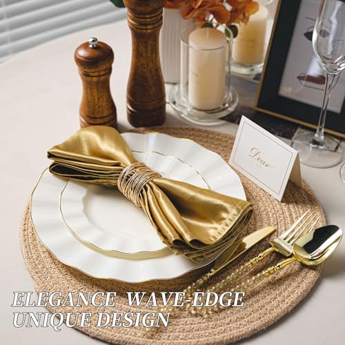 QualQuot 120PCS Ivory White Plastic Plates, Heavy Duty Disposable Party Plate with Gold Rim, Fancy 60 Dinner & 60 Dessert Plates for Parties and Wedding - Image 3