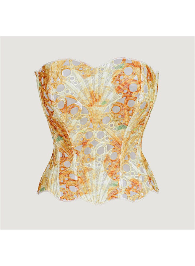 Vintage Women's Corset With Embroidery And Eyelet Trim, Breathable Woven Top For Going Out, Party, Club